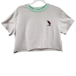 Forever 21 x Loteria Don Clemente Lobster Crop Top Pink & Green Striped Womens L